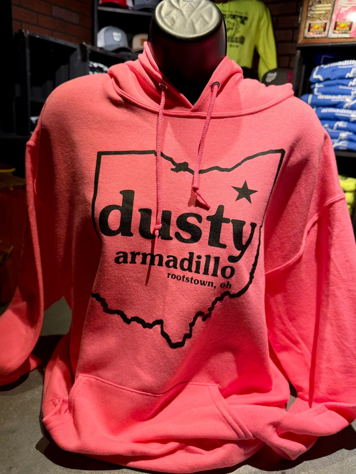 Dusty Armadillo Ohio Outline Pink Hoodie